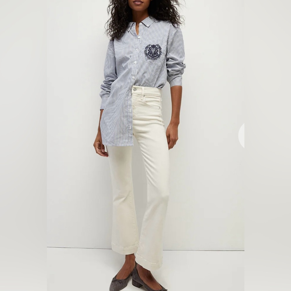 Veronica Beard Carson Ankle Flare High Rise Jeans Ecru Cream Denim